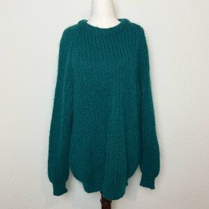 Oversized Mohair Teal green Crew Neck Sweater Vintage Irish Wool Knit